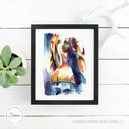 Sensual Silhouette: Muscular Male in Blue Jeans Revealing Buttocks - Giclee Art Print