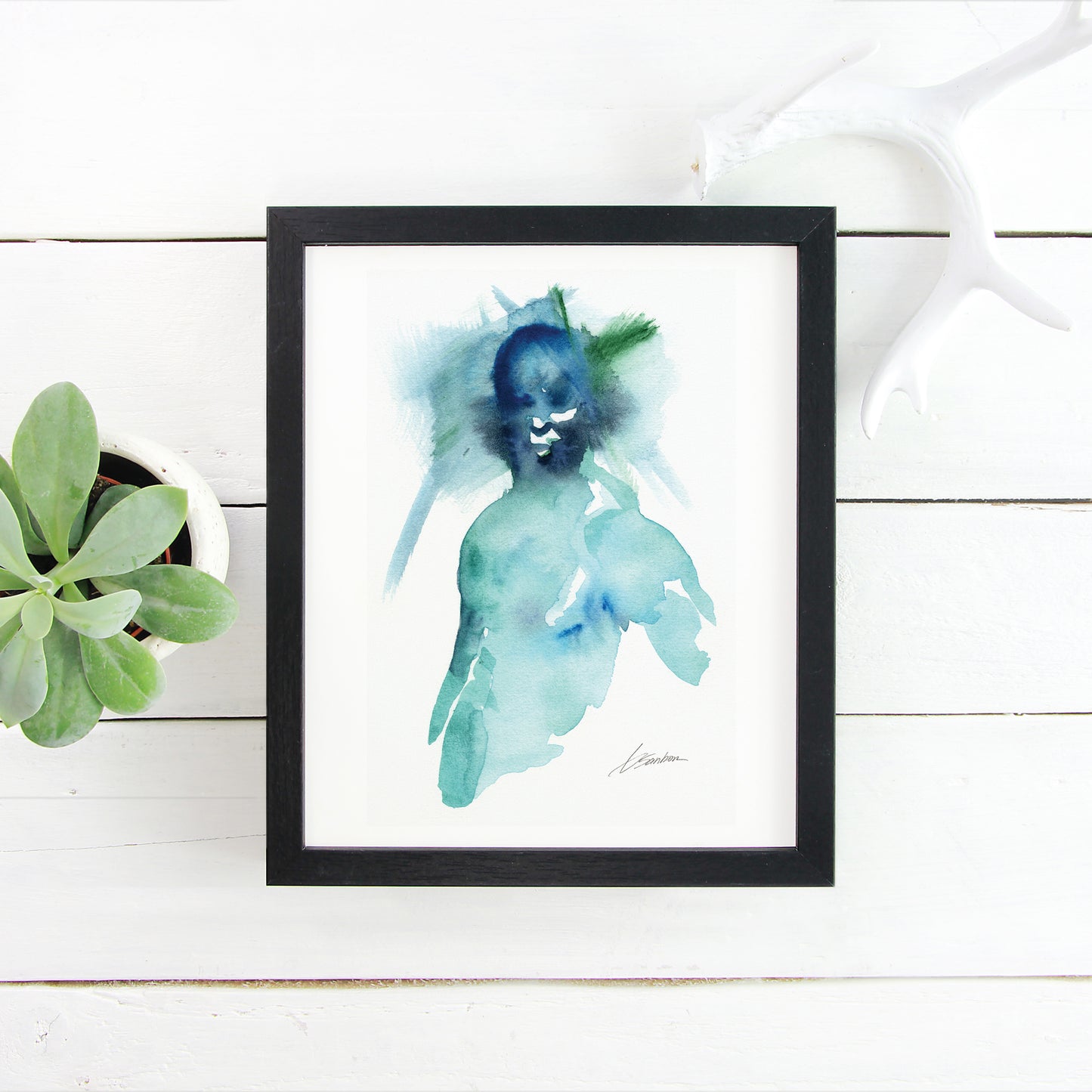 Abstract Male Figure in Blue Watercolor Painting - 6x9" Original Artwork