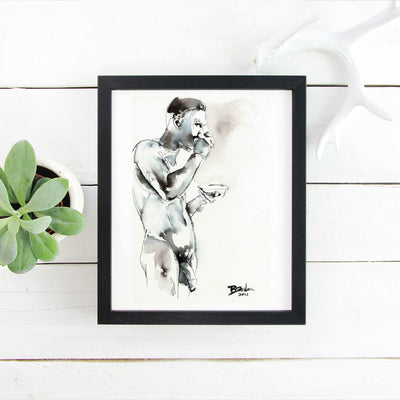 Morning Muse - Man Sipping Coffee - 6x9" Original Painting Artist Brenden Sanborn