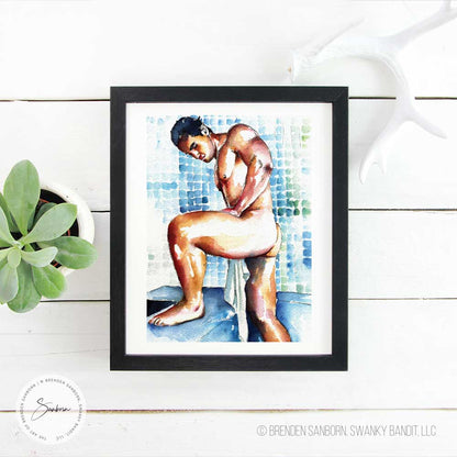 Pensive Morning - Muscular Male Figure with Dark Hair - Giclee Art Print