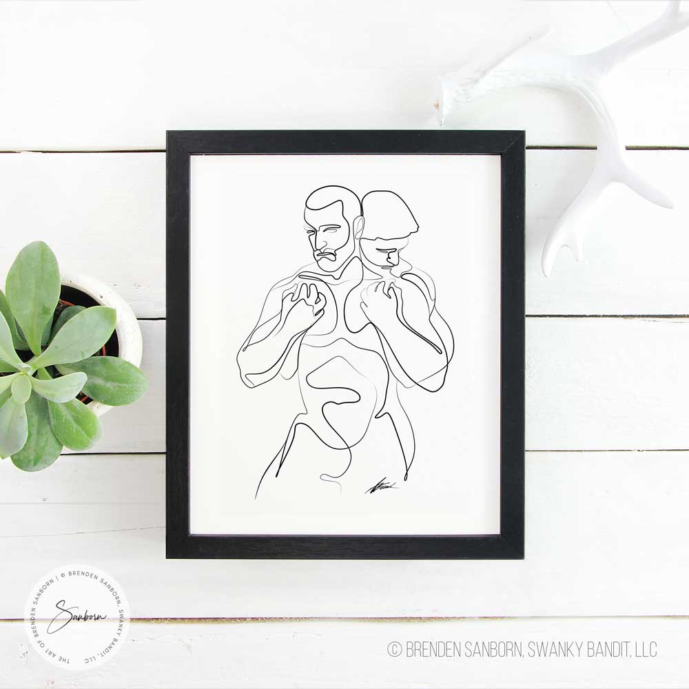 Entwined Strength - Bearded and Tender Male Lovers - Giclee Art Print