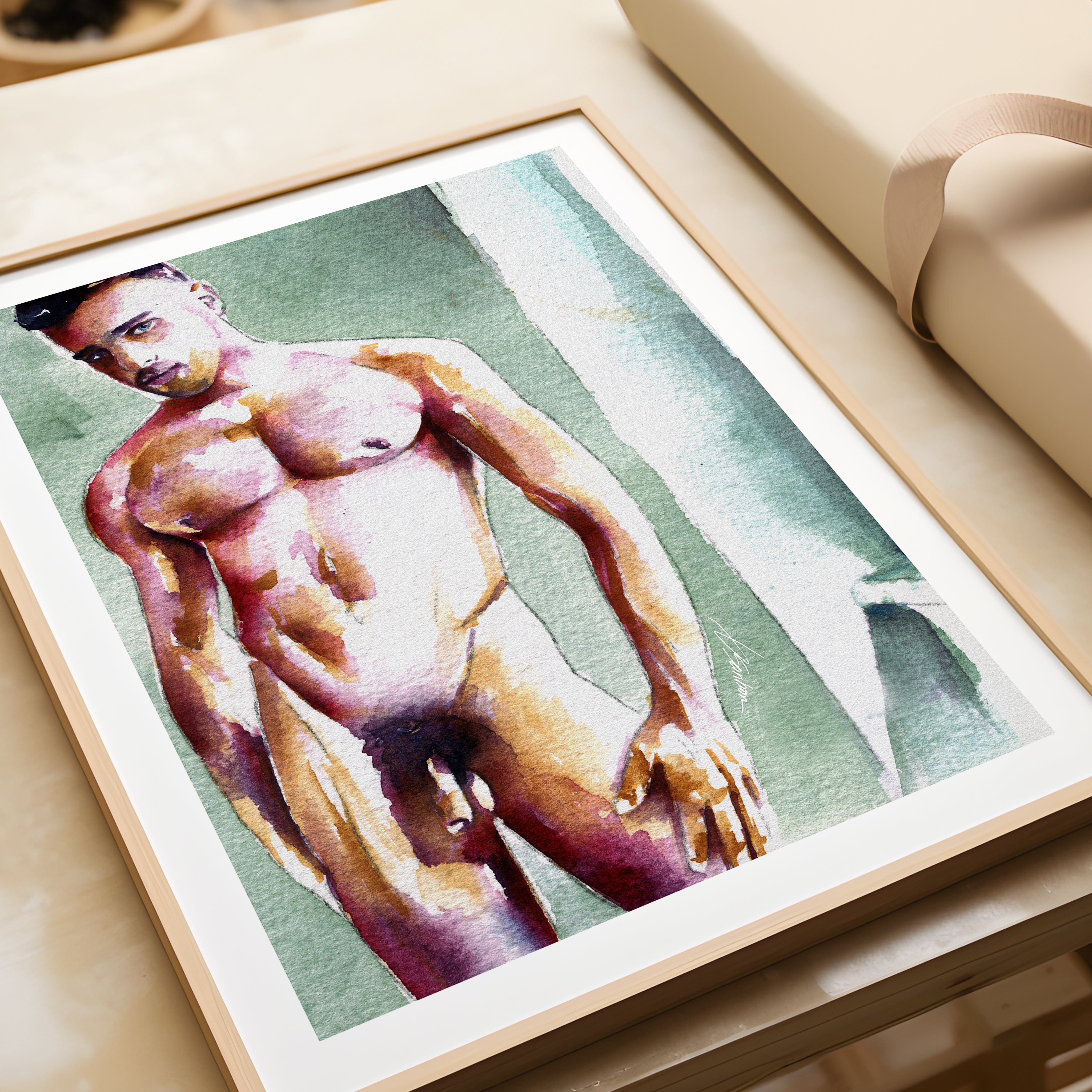 Standing Nude Male with Soft Expression - Art Print