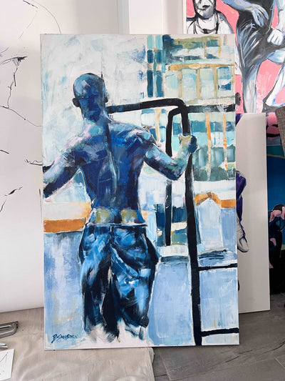 City of Lights - Semi Nude Male in New York City - Original Acrylic Painting Artist Brenden Sanborn