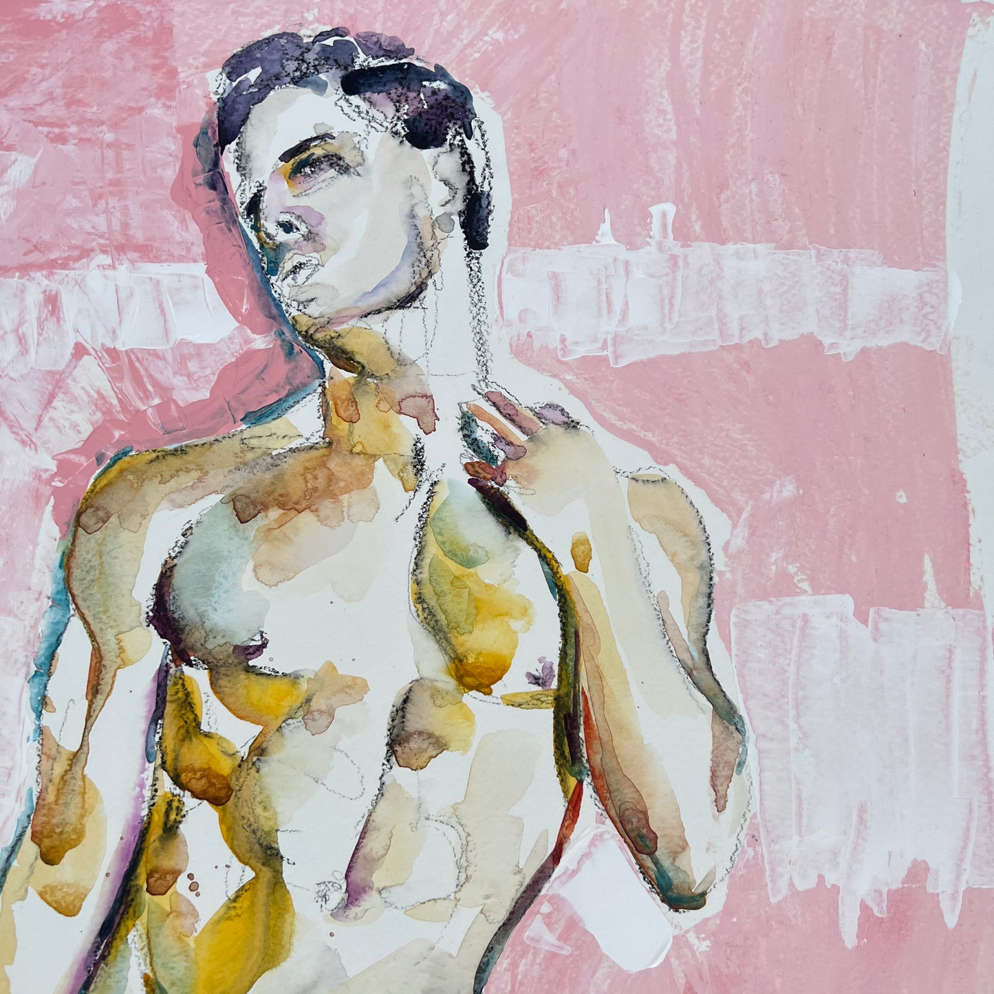Nude Male with Gold Highlights and Draped Cloth - 18x24" Original Painting