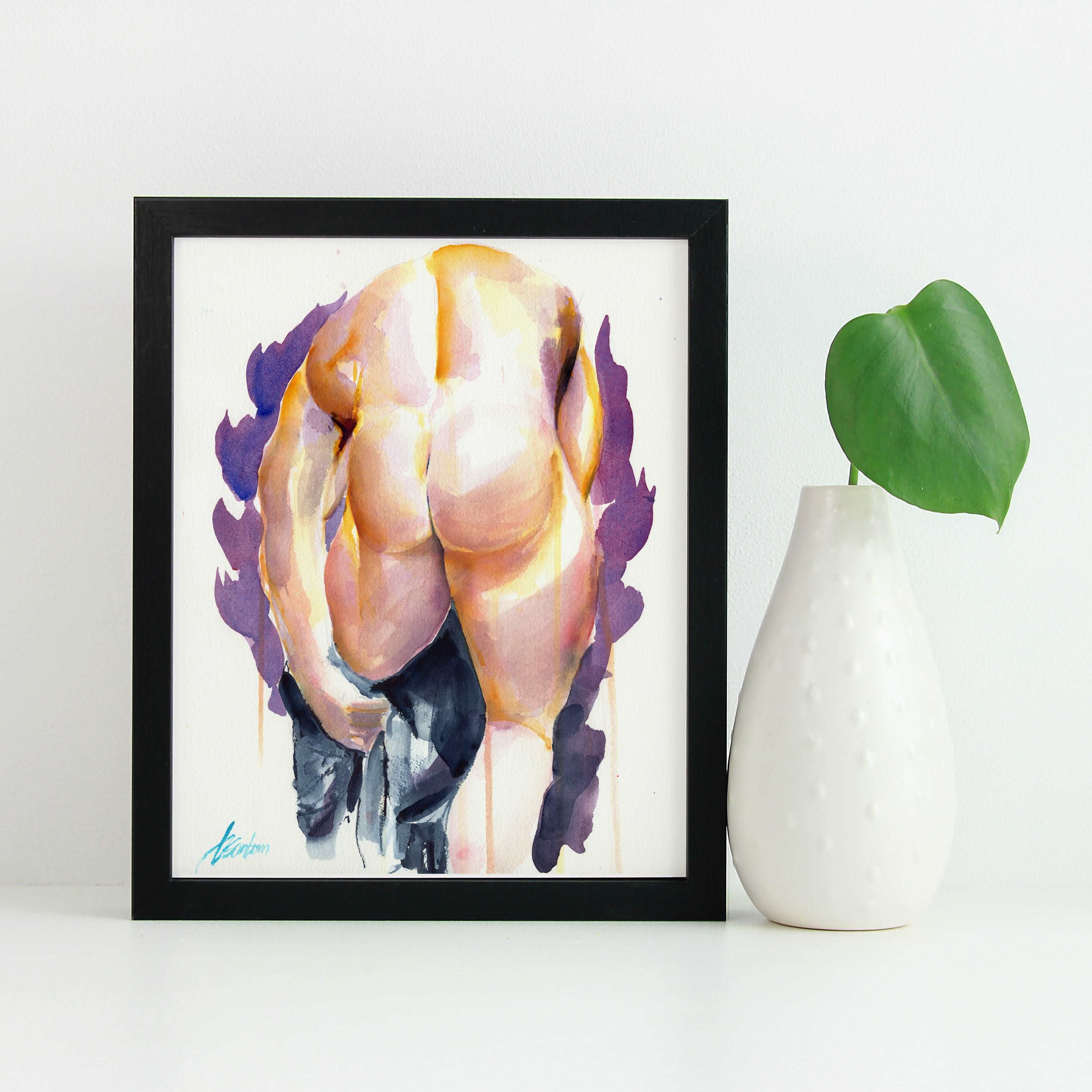 Bold Male Nude Watercolor Painting - 11x14 Original Watercolor