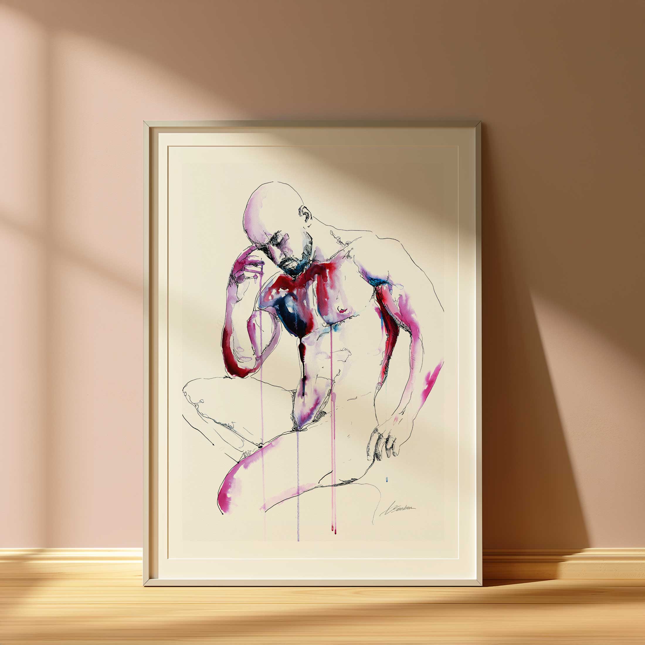 Bare Reflection Muscles Tensed in Silent Thought - Art Print