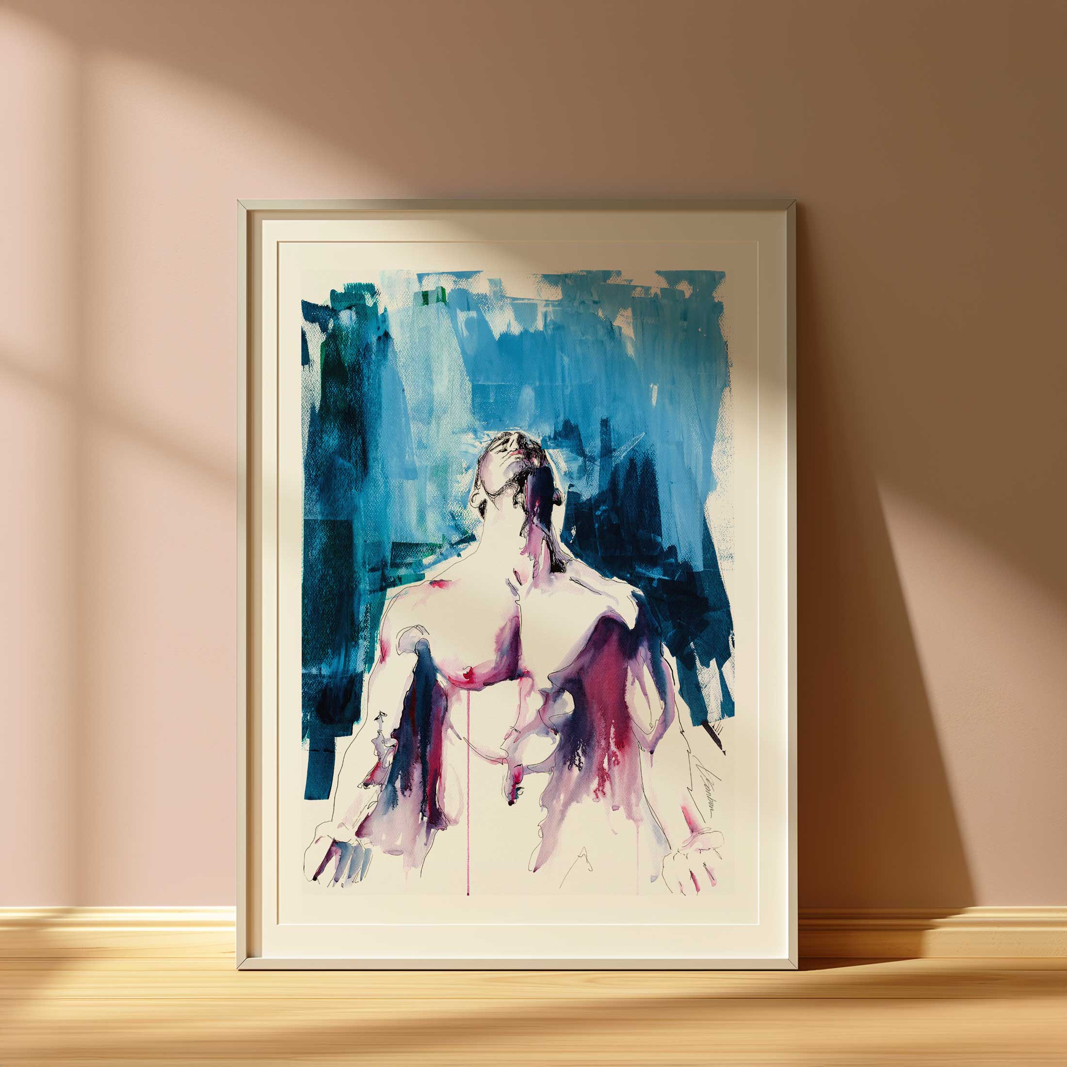 Male Figure with Arched Back and Outstretched Arms in Release - Art Print