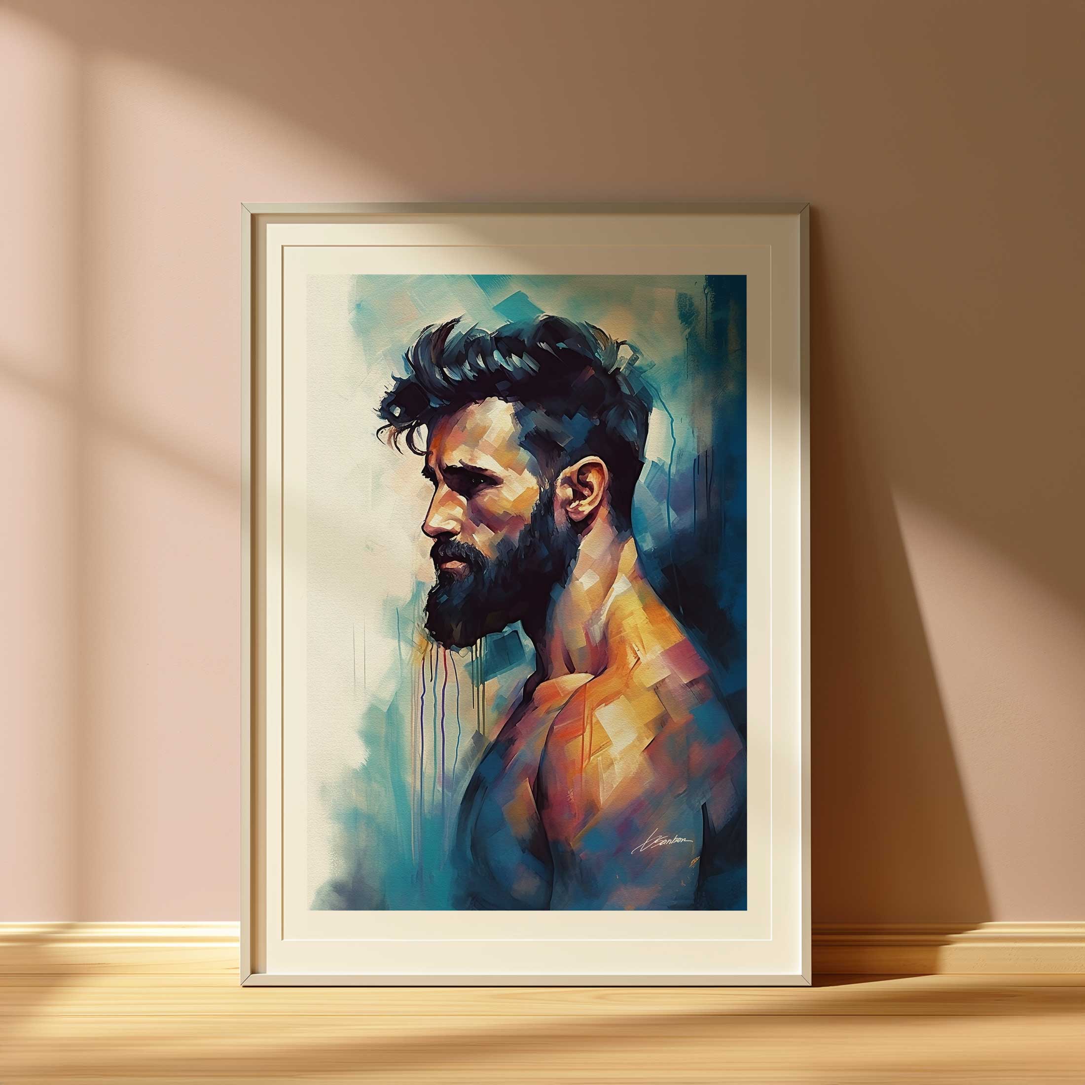 Bearded Male Figure in Thoughtful Profile - Art Print