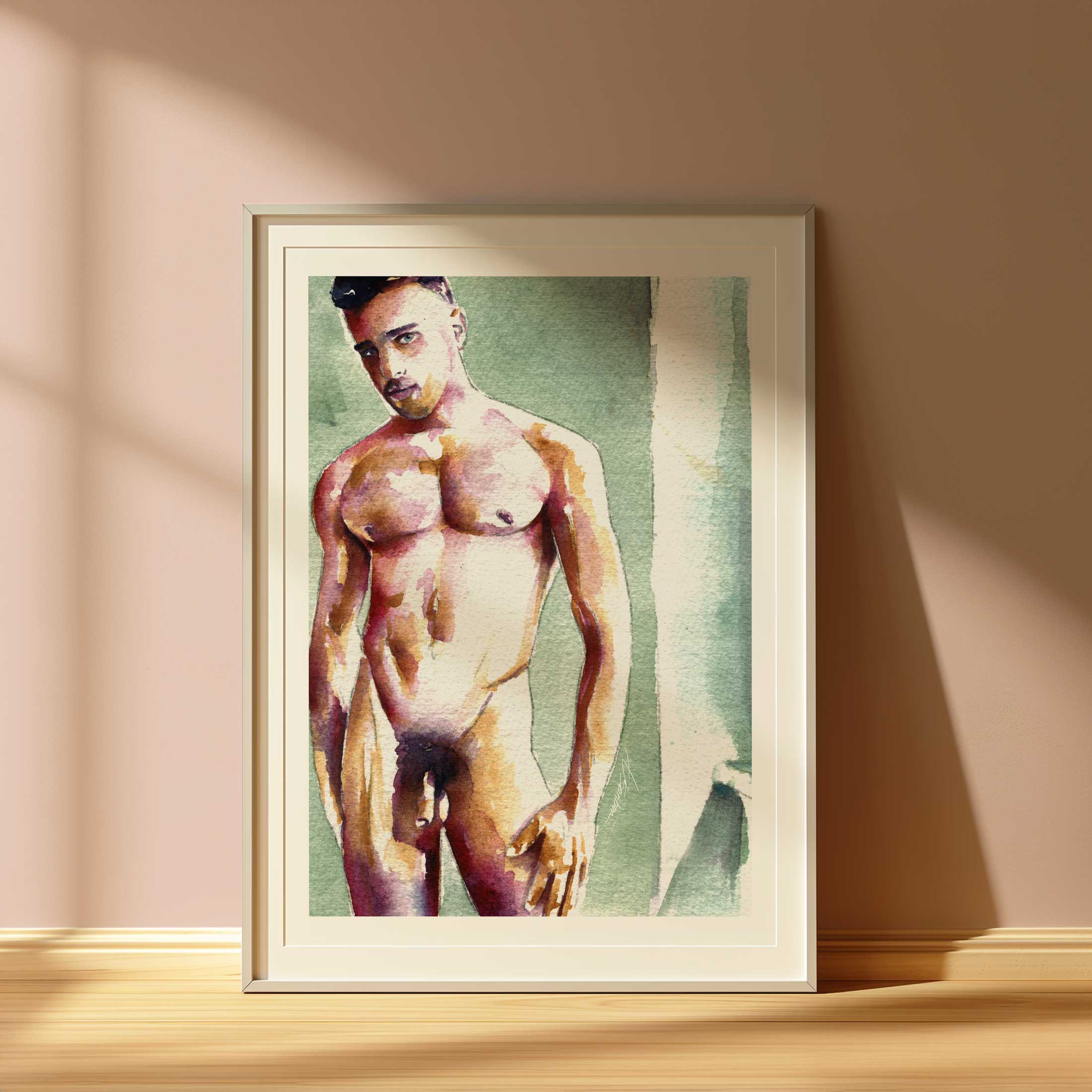 Standing Nude Male with Soft Expression - Art Print