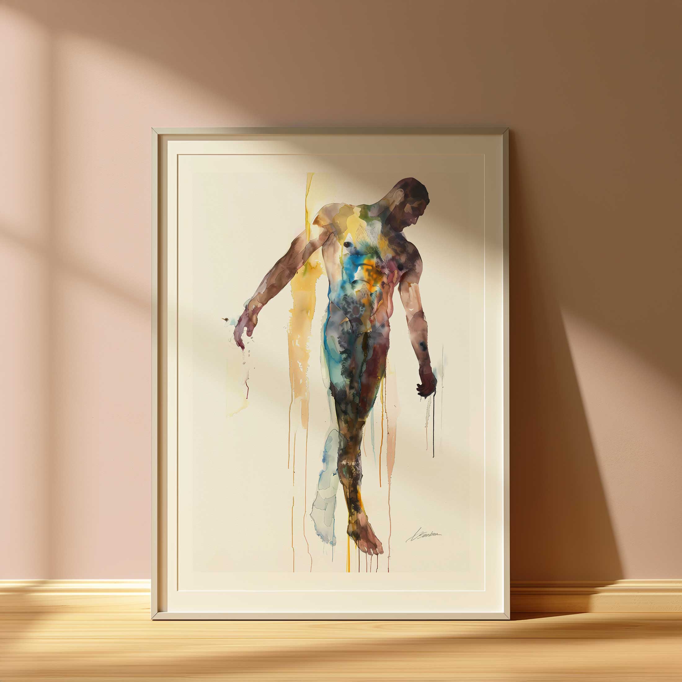 Bare Male Form Suspended in Serenity - Art Print