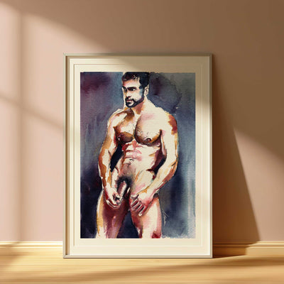Rugged Male Nude Staring Longingly at His Lover - Art Print Artist Brenden Sanborn