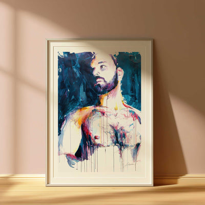 Bearded Male with Bare Chest and Introspective Gaze - Art Print Artist Brenden Sanborn