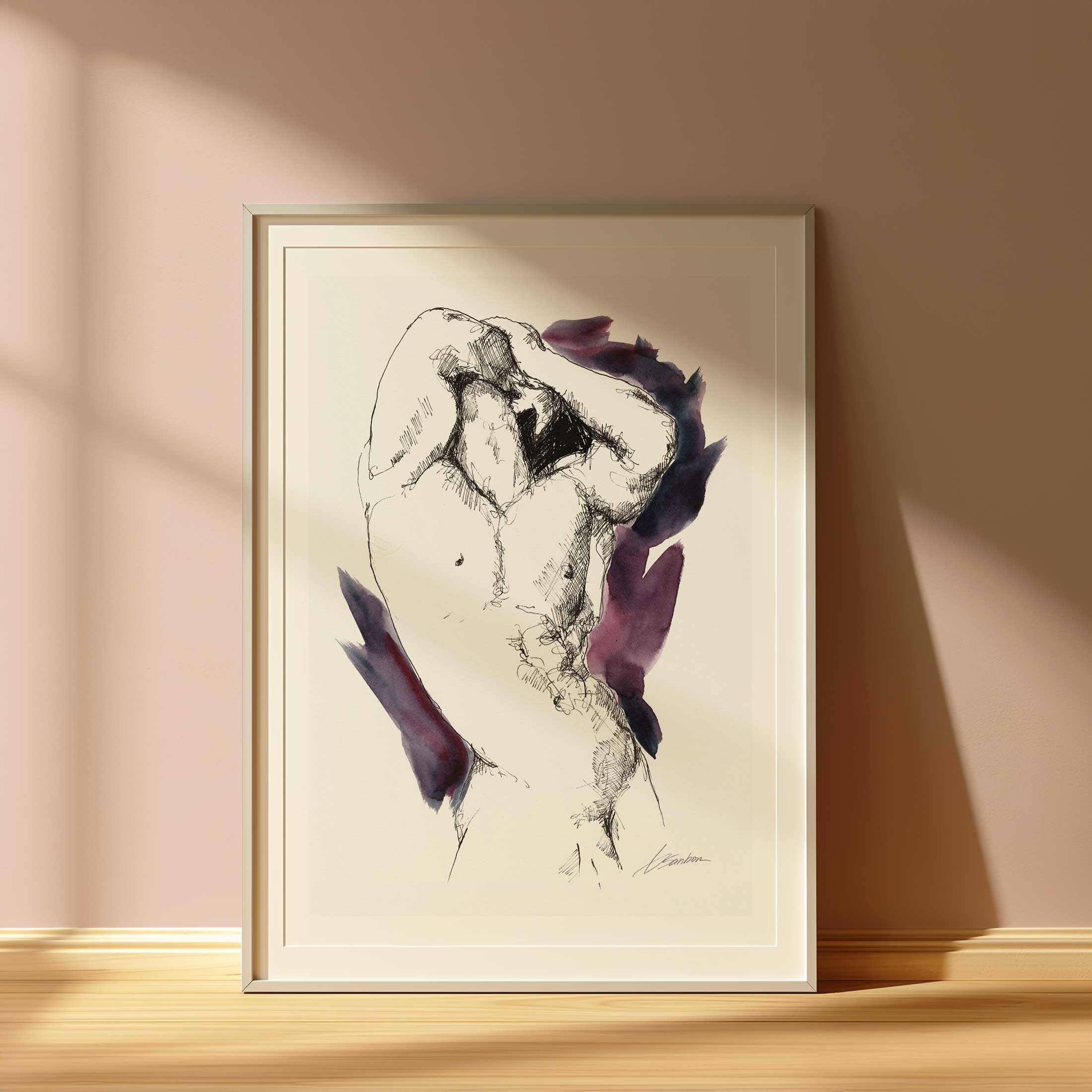 Male Figure in Poised Arch with Arms Overhead - Art Print