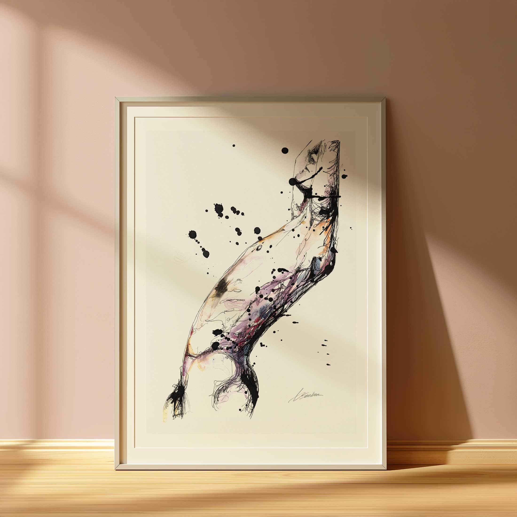 Abstract Male Figure in Fluid Motion with Splattered Accents - Art Print