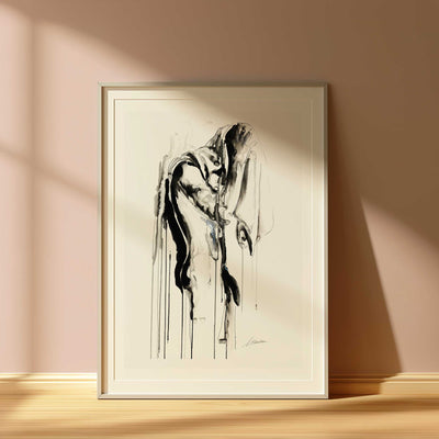 Male Figure Draped in Veiled Elegance with Flowing Silhouettes - Art Print Artist Brenden Sanborn