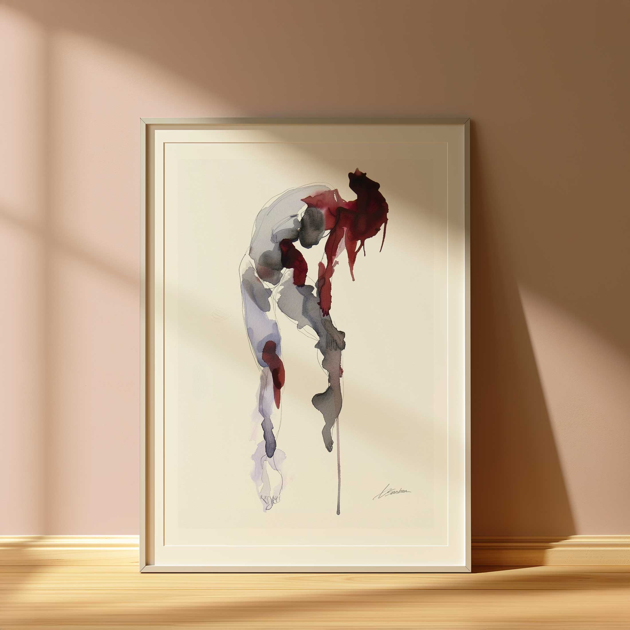 Grace in Descent Male Figure Watercolor - Art Print