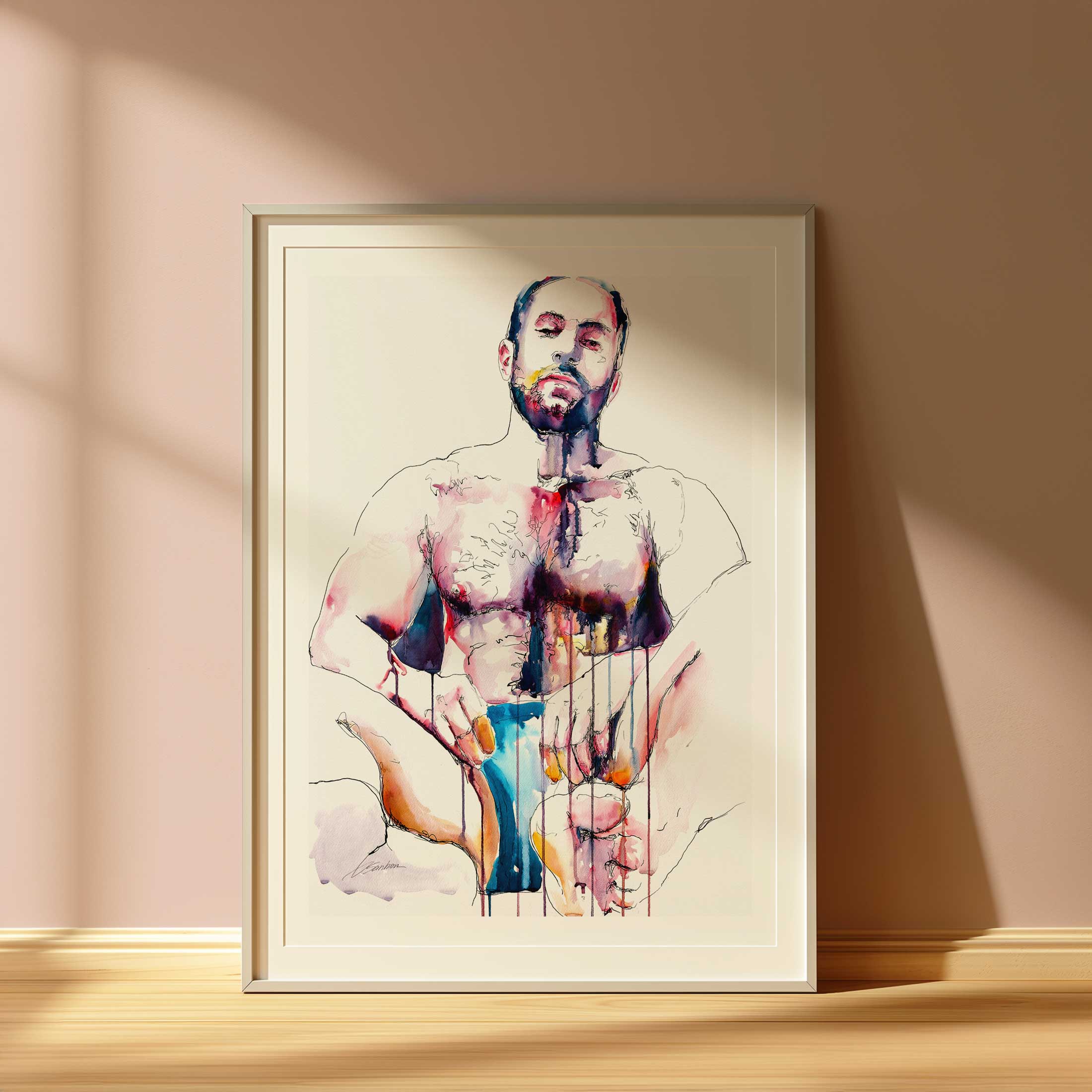 Bearded Strength Relaxed Body Hairy Chest and Quiet Power - Art Print