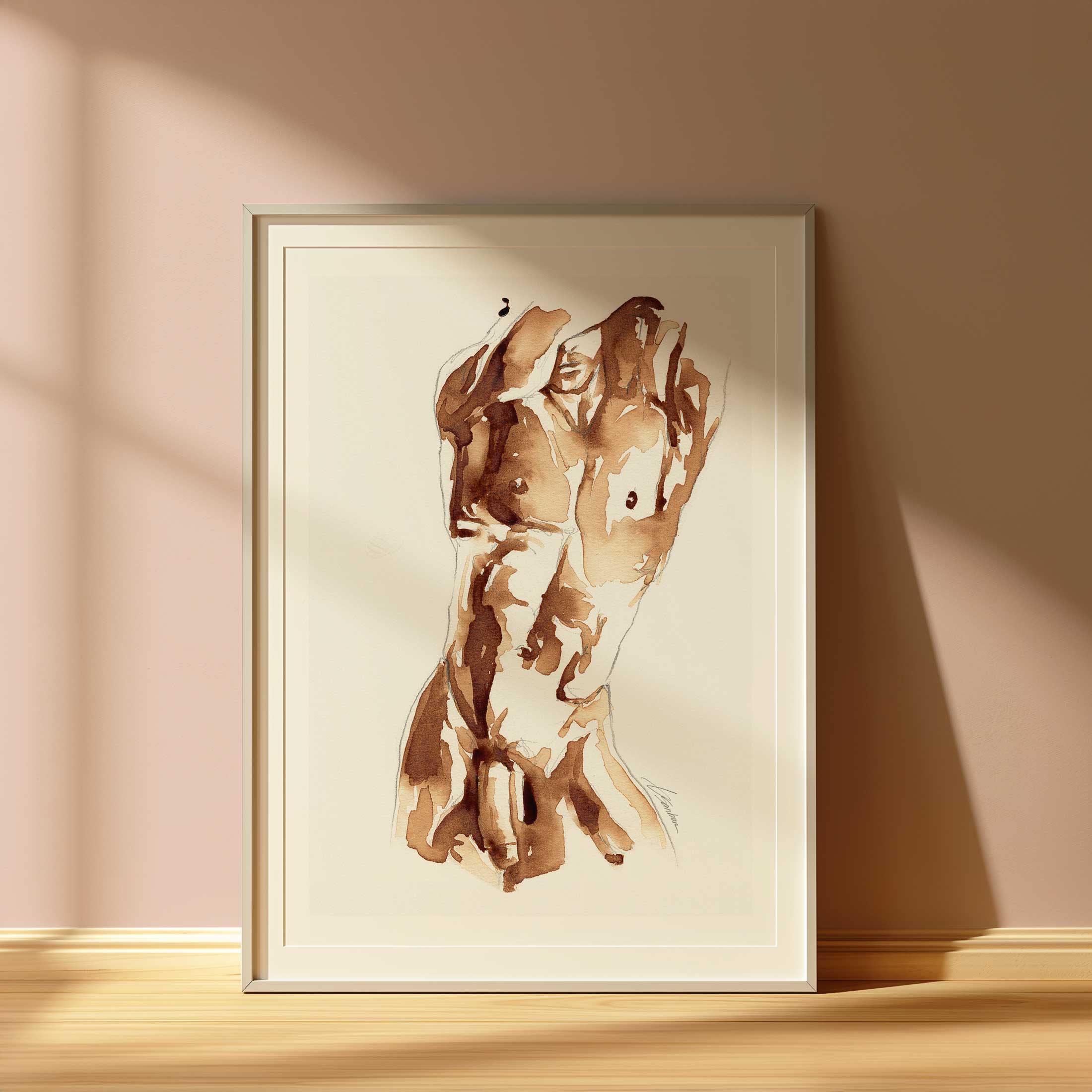 Male Torso Study in Coffee Tones - Art Print