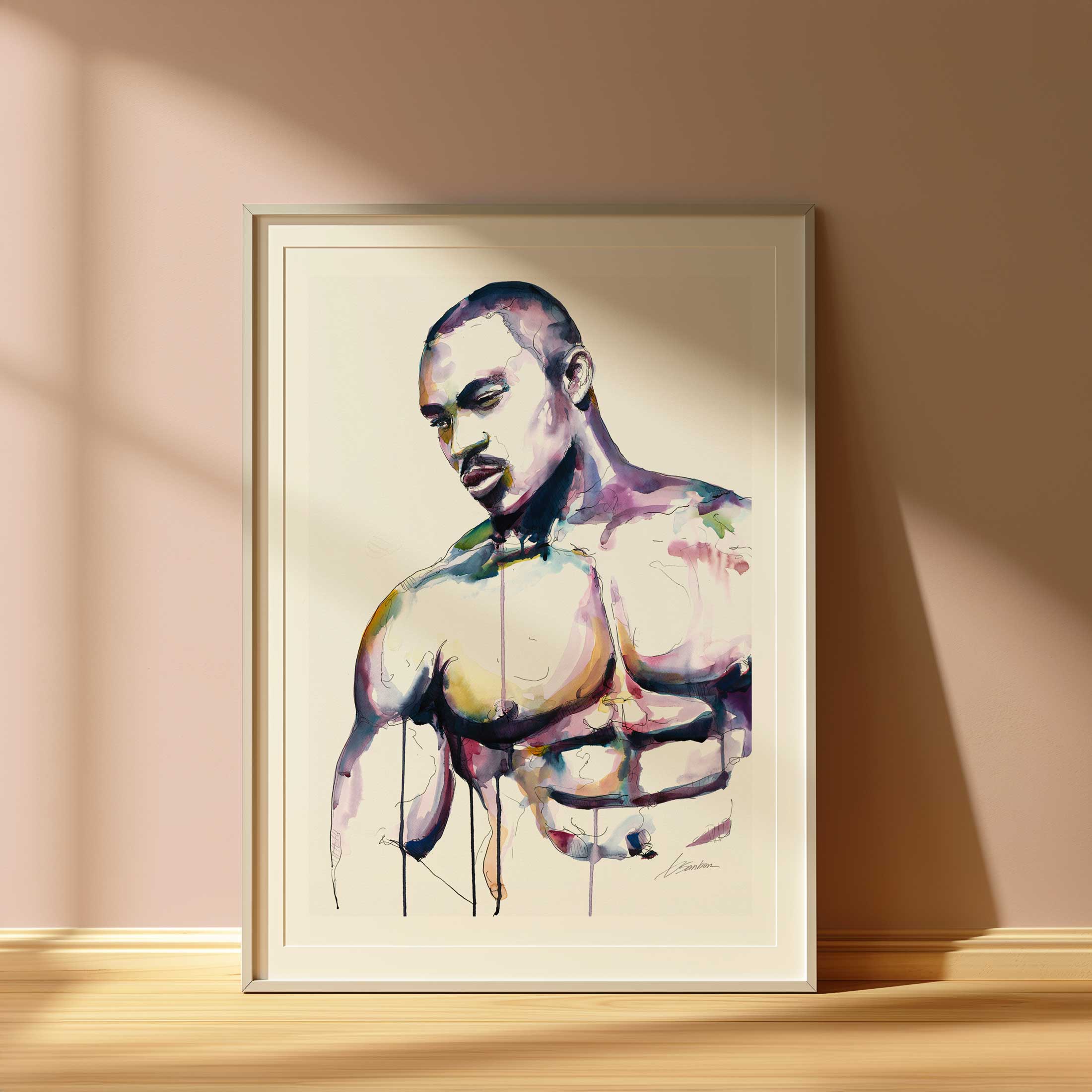 Chiseled Strength a Bare Chest Carved in Shadow and Light - Art Print