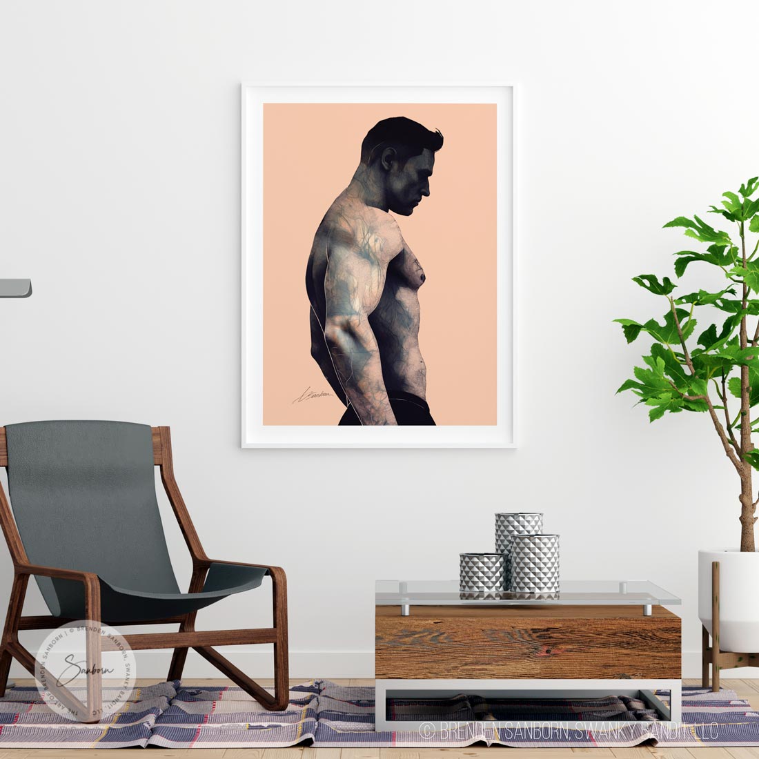 Muscular Male Figure with Abstract Tattoo - Giclee Art Print