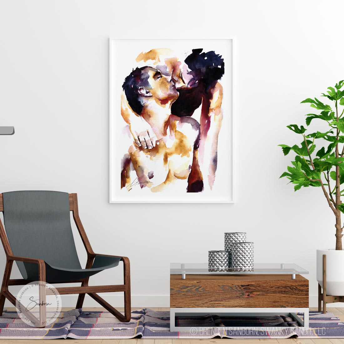 Whispers of Affection: Two Shirtless Men, One Kiss - Giclee Art Print