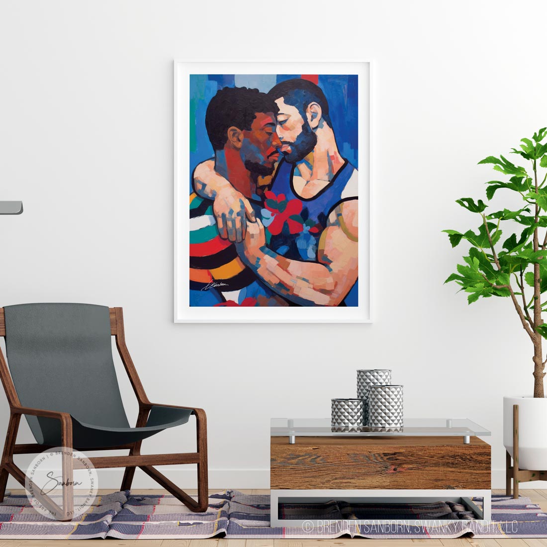 Embrace of Passion: Intimate Gay Lovers with Thick Beards and Embracing Arms - Giclee Art Print