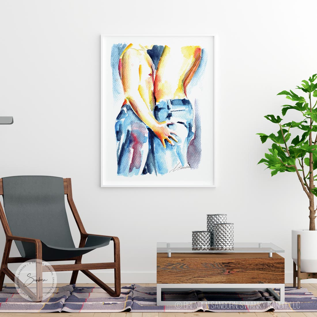 Male Nude Lovers: Passionate Embrace & Intimate Connection - Giclee Art Print