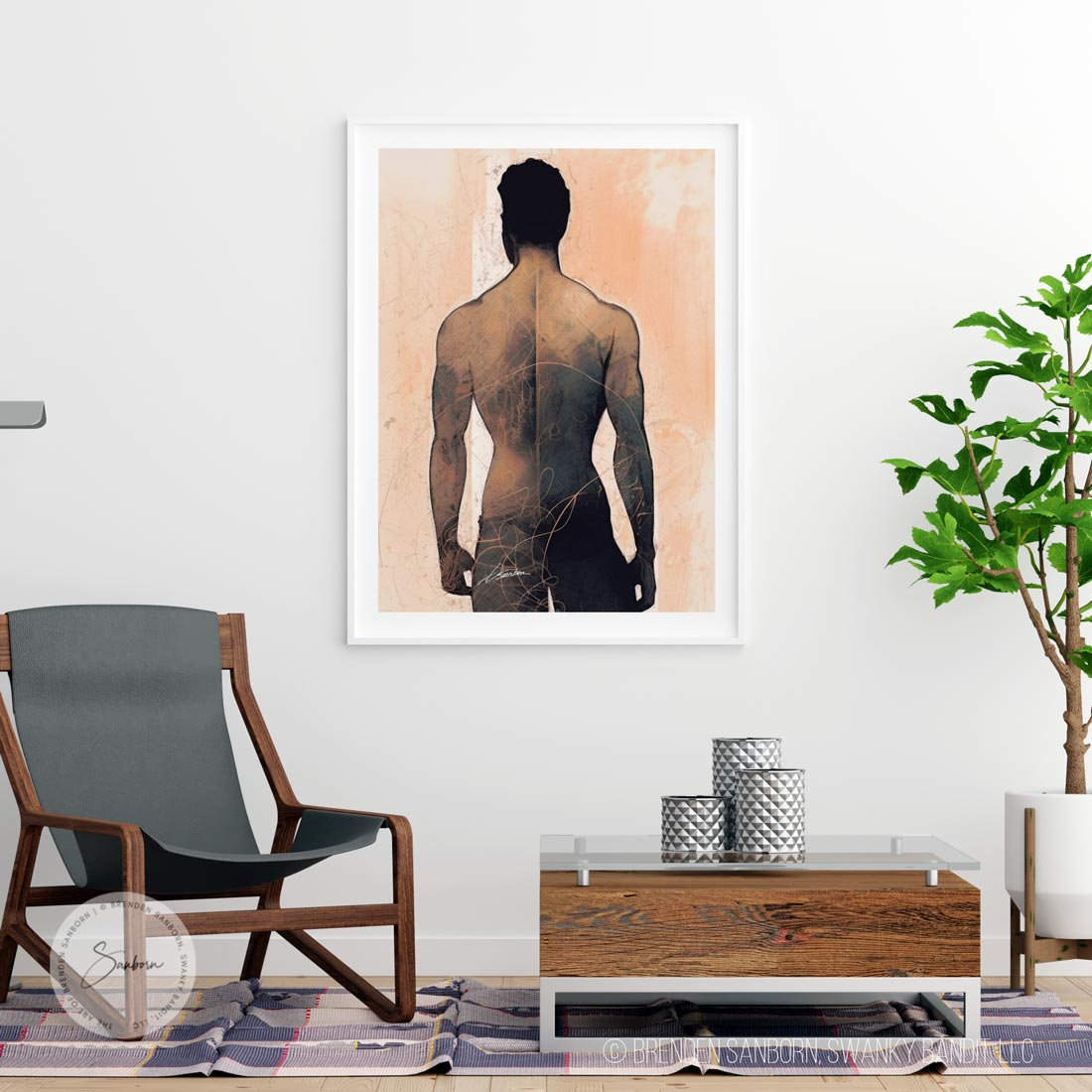 Mystique of the Male Back - Mixed Media Study of Form and Shadow - Giclee Art Print