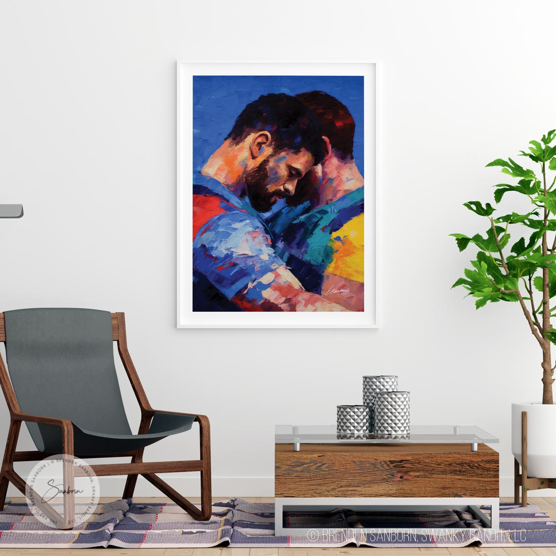 Consoling Arms - Oil Painting of Gay Lovers in a Supportive Embrace - Giclee Art Print