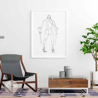 Daring Poise - One-Line Art of Athletic Male with Guns in High Heels - Giclee Art Print