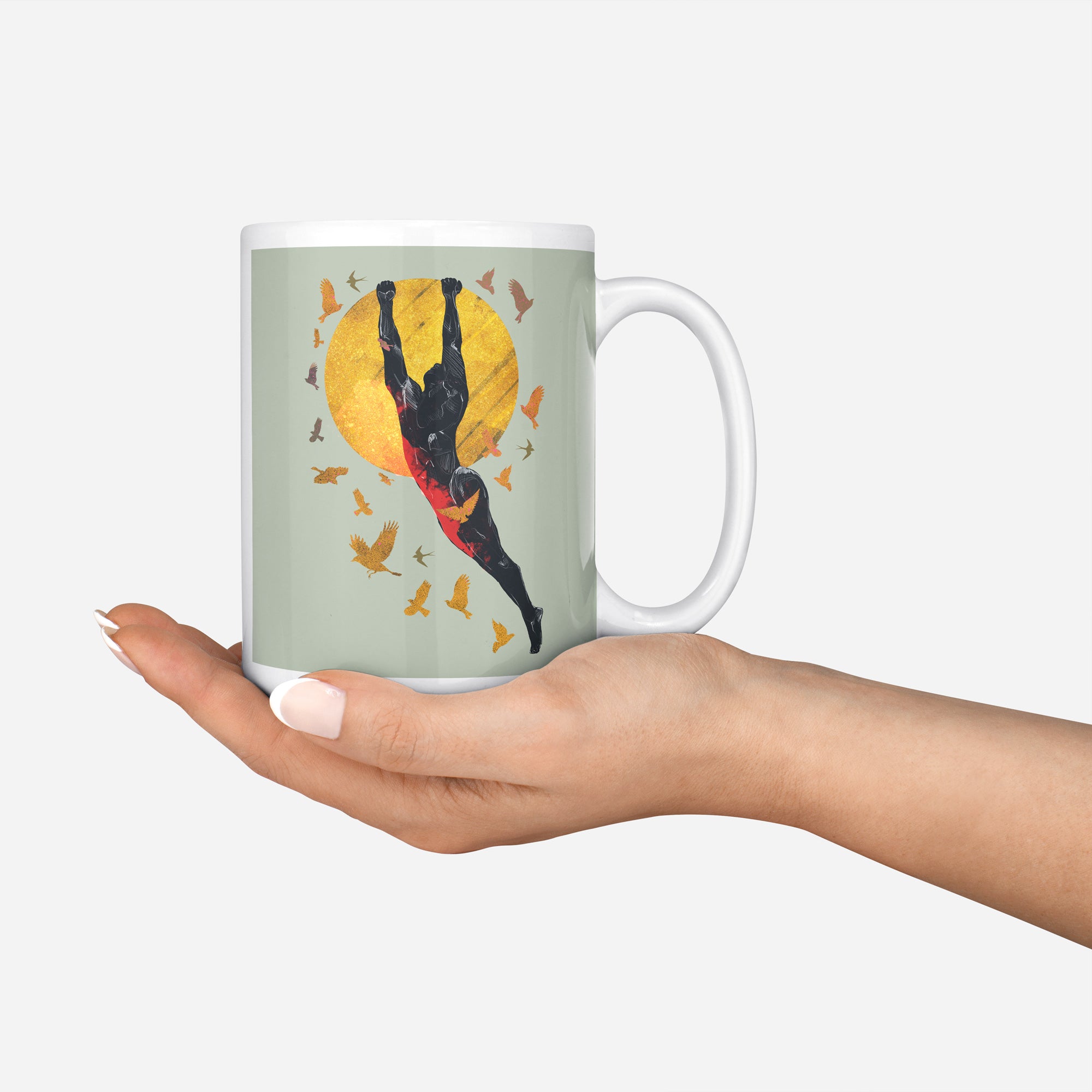 Soaring Man with Birds and Sun – 11oz & 15oz Mugs