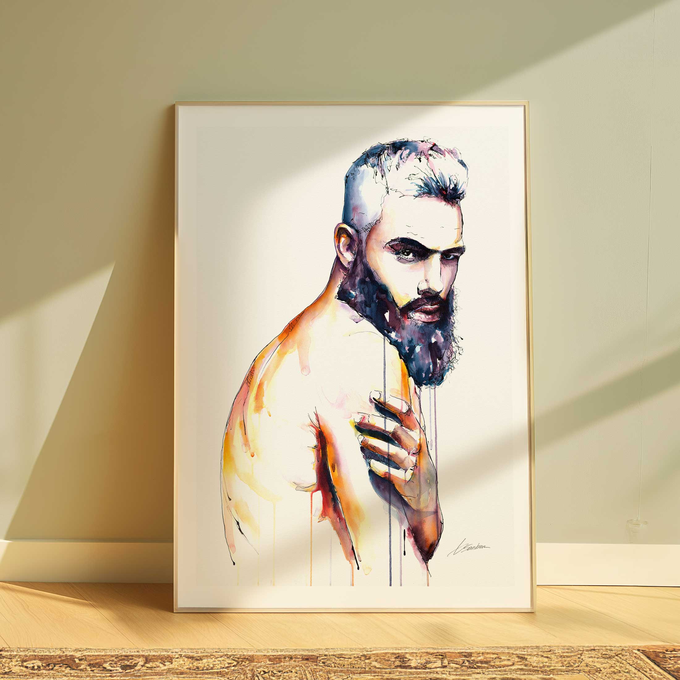 Bearded Male Figure in a Moment of Silent Strength - Art Print