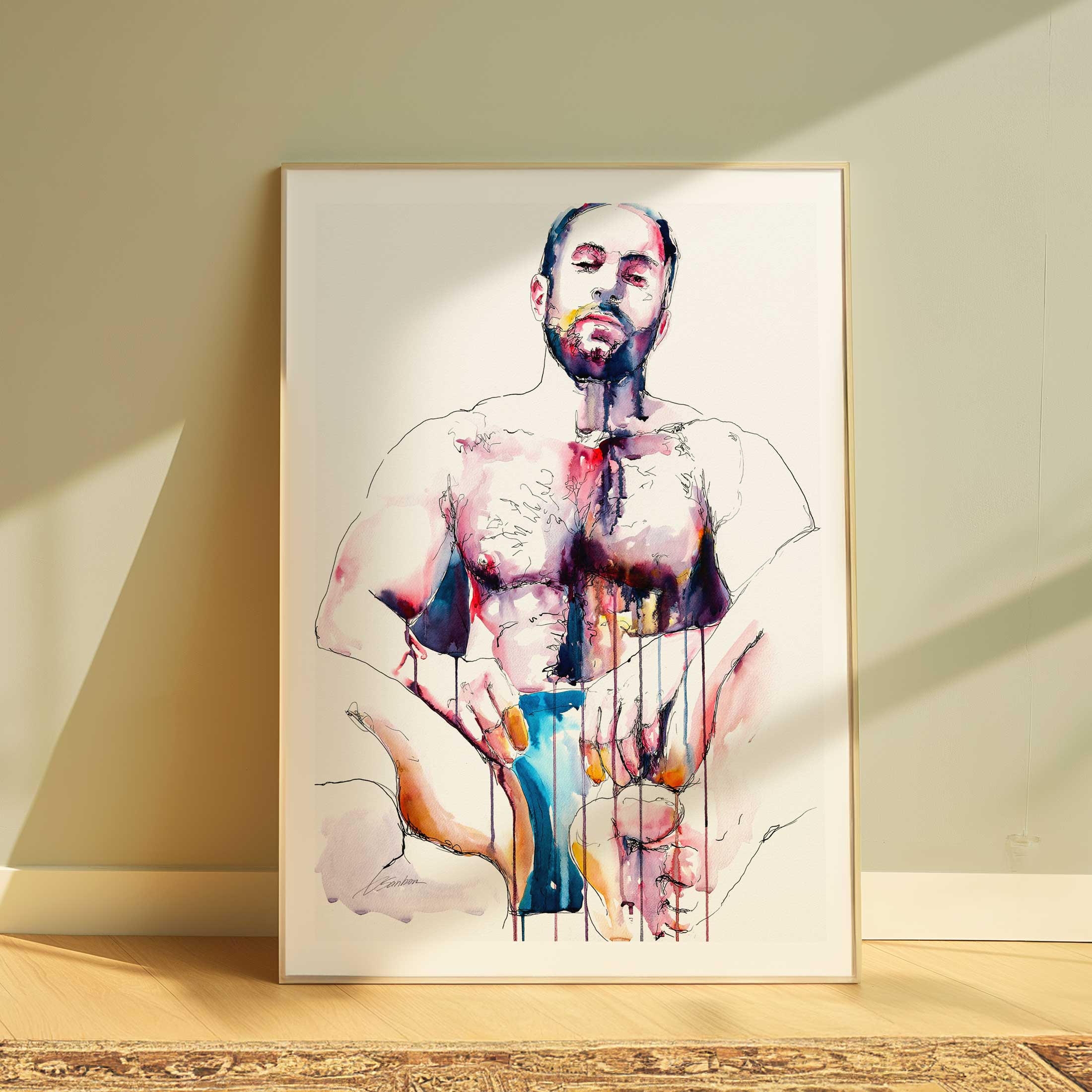 Bearded Strength Relaxed Body Hairy Chest and Quiet Power - Art Print