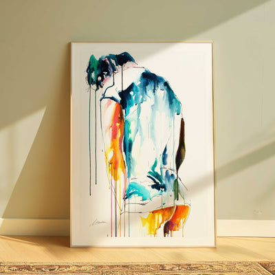 Back View of Male Figure Draped in Cloth with Bowed Head - Art Print Artist Brenden Sanborn