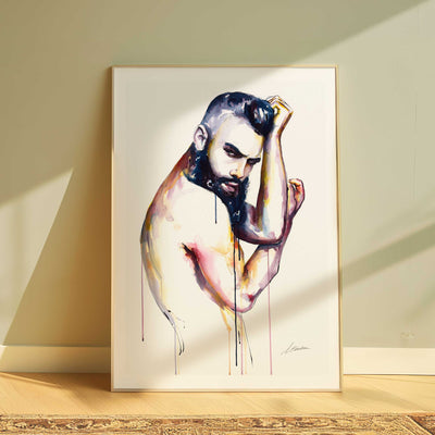 Bearded Male Figure in a Defiant Twist of Form - Art Print Artist Brenden Sanborn
