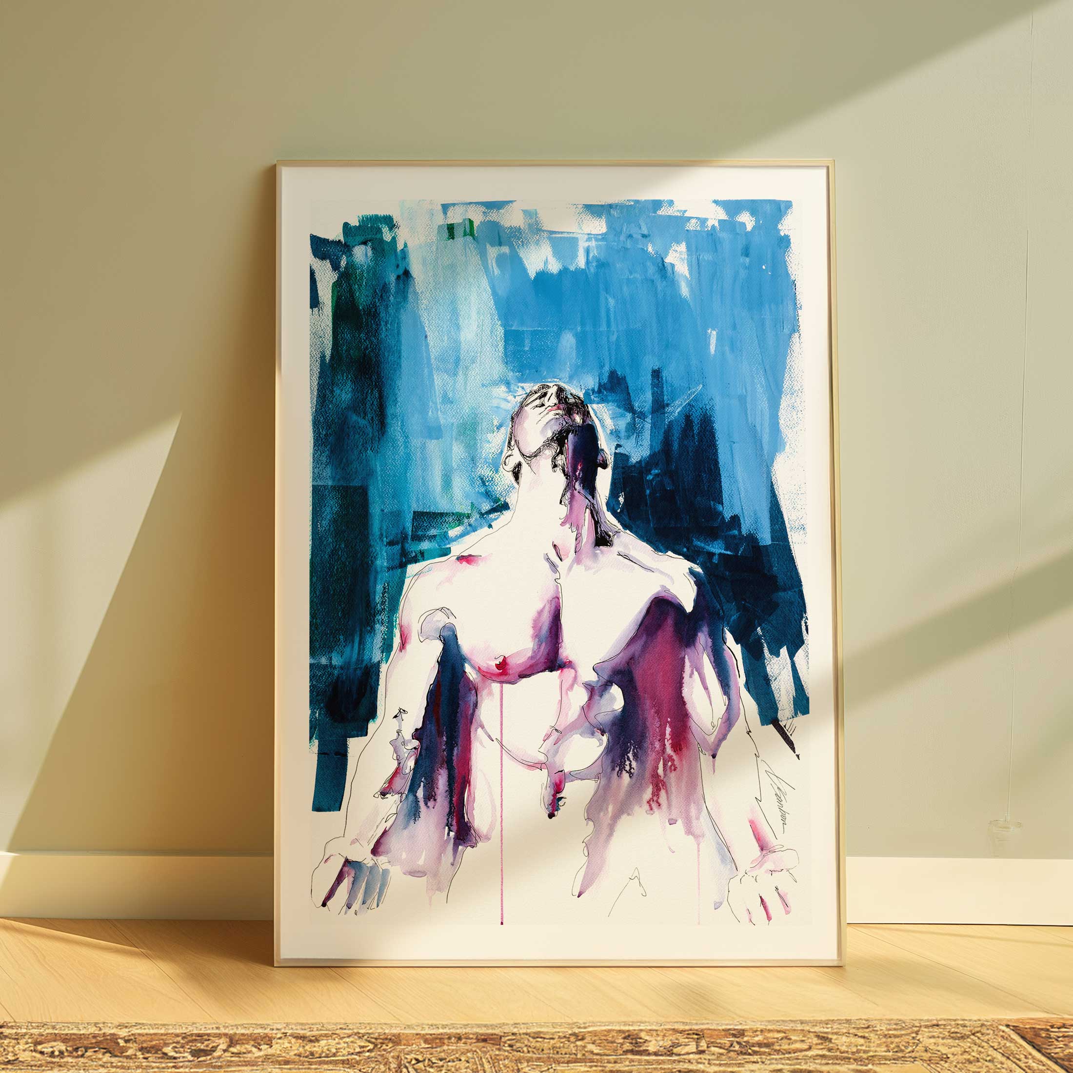 Male Figure with Arched Back and Outstretched Arms in Release - Art Print