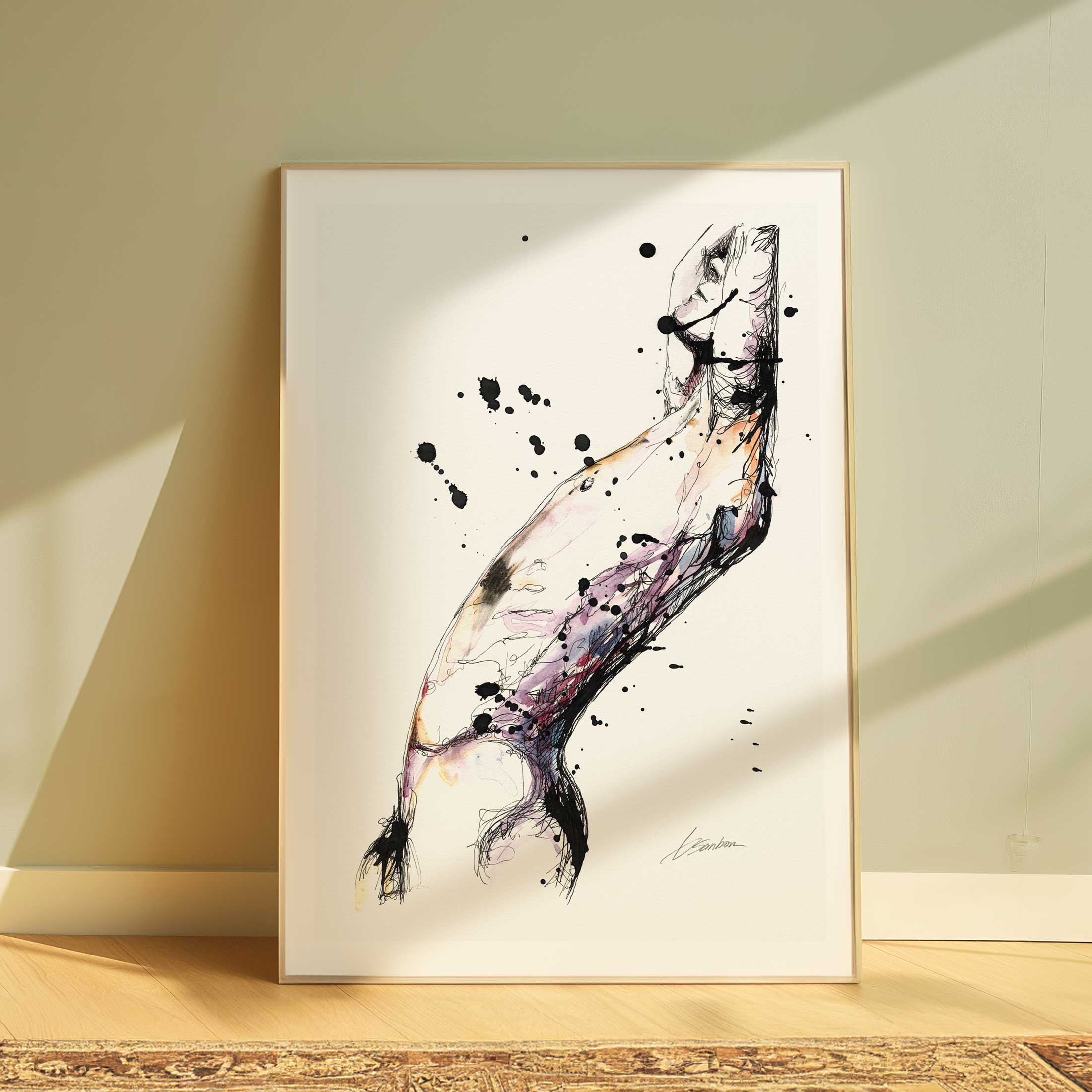 Abstract Male Figure in Fluid Motion with Splattered Accents - Art Print