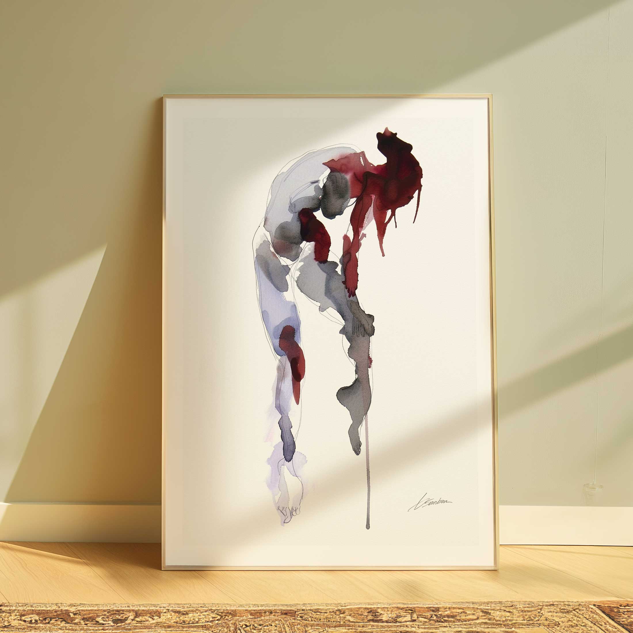 Grace in Descent Male Figure Watercolor - Art Print