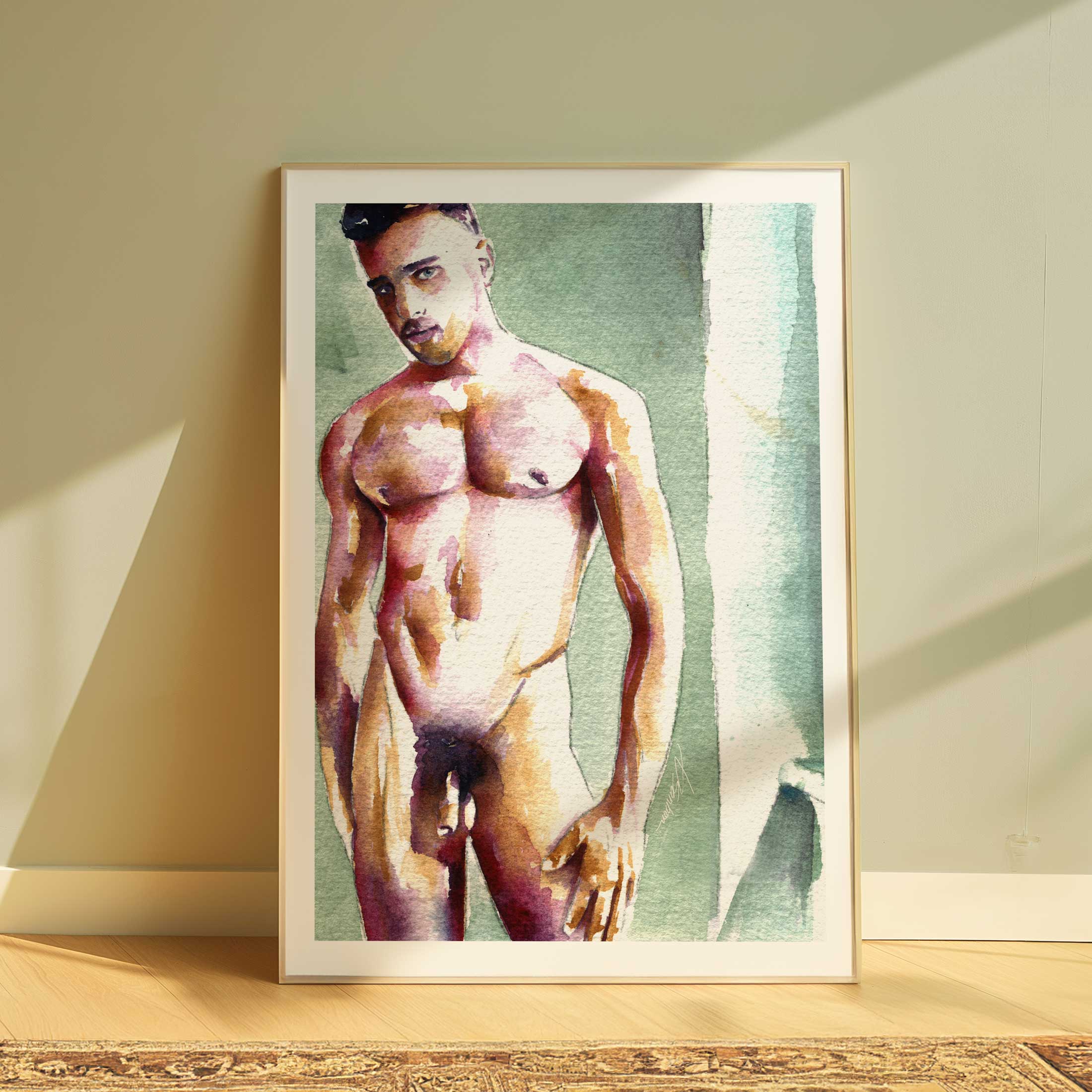 Standing Nude Male with Soft Expression - Art Print