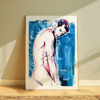 Sexy Moment of a Bare Back Leaning Against the Cool Blue - Art Print Artist Brenden Sanborn