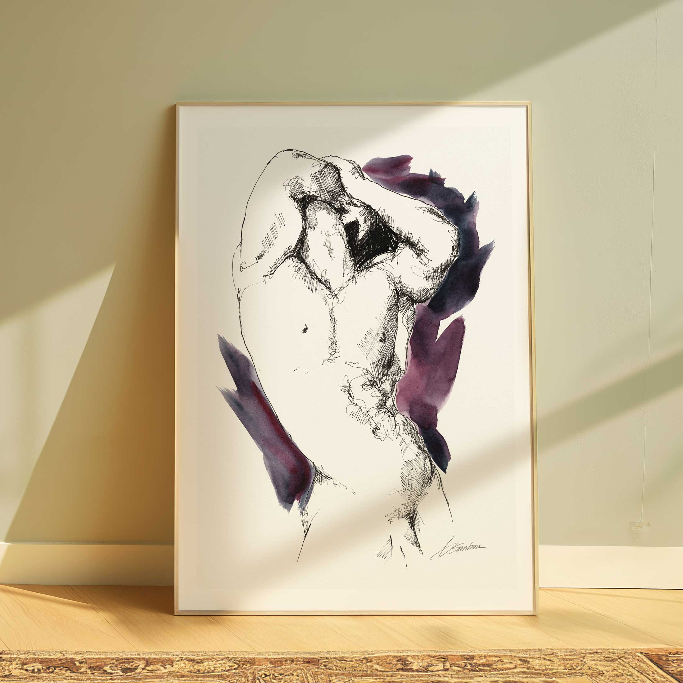 Male Figure in Poised Arch with Arms Overhead - Art Print