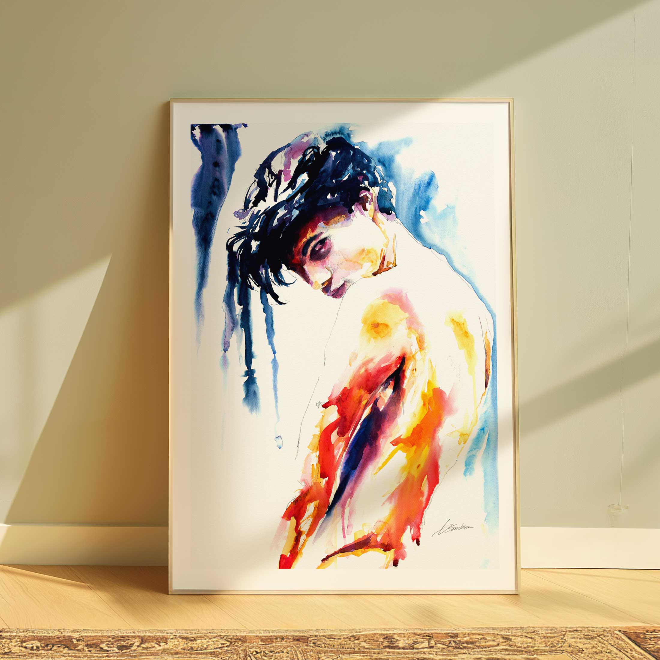 Soft Glance Bare Shoulders Bathed in Light - Art Print