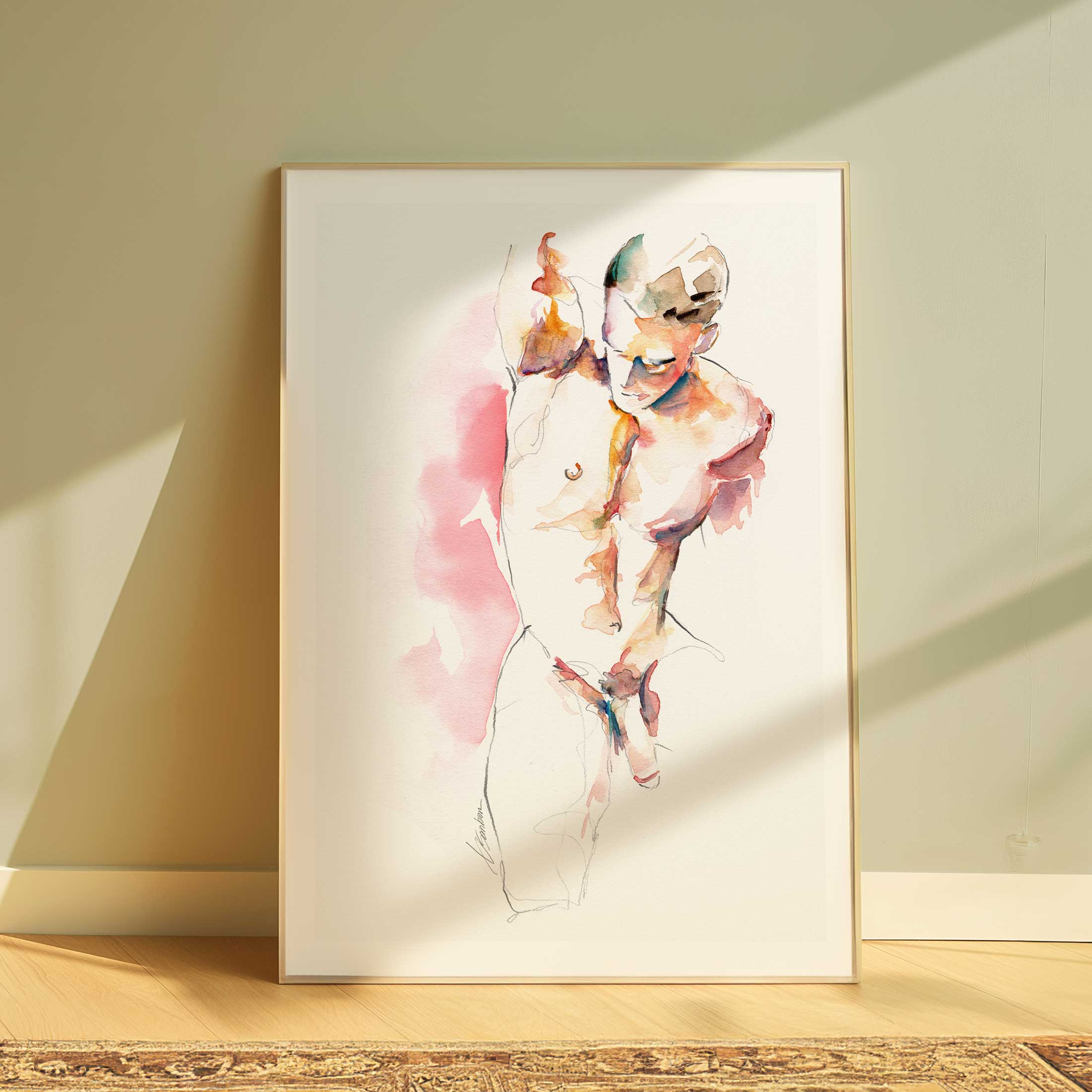 Fluid Male Form in Gentle Motion - Art Print