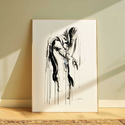 Male Figure Draped in Veiled Elegance with Flowing Silhouettes - Art Print Artist Brenden Sanborn