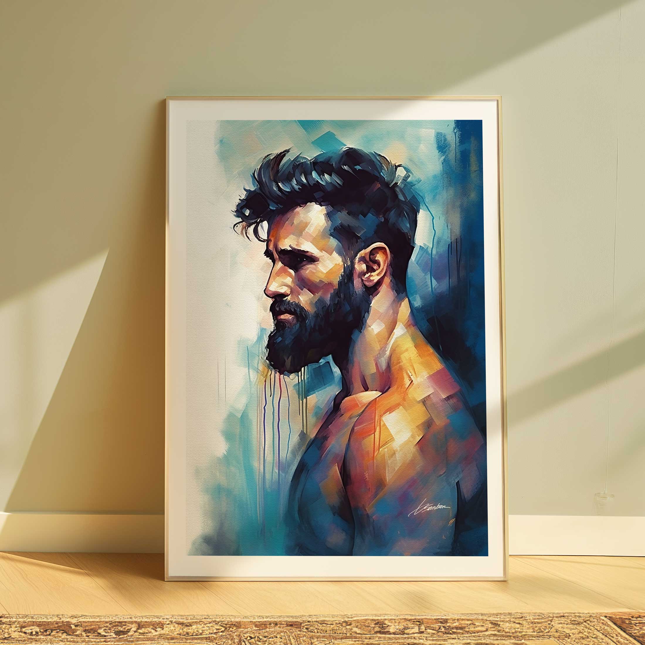 Bearded Male Figure in Thoughtful Profile - Art Print