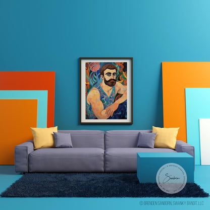 Stoic Bearded Man with a Gaze of Quiet Introspection - Giclee Art Print
