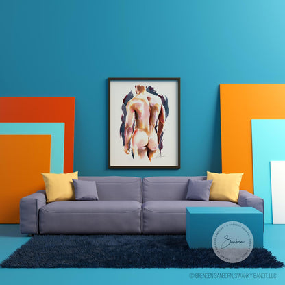 Flame of Form - Watercolor Muscular Male Back Study - Giclee Art Print