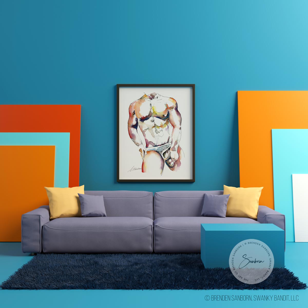 Massive Musculature in Tight White Underwear, Strong Arms - Giclee Art Print