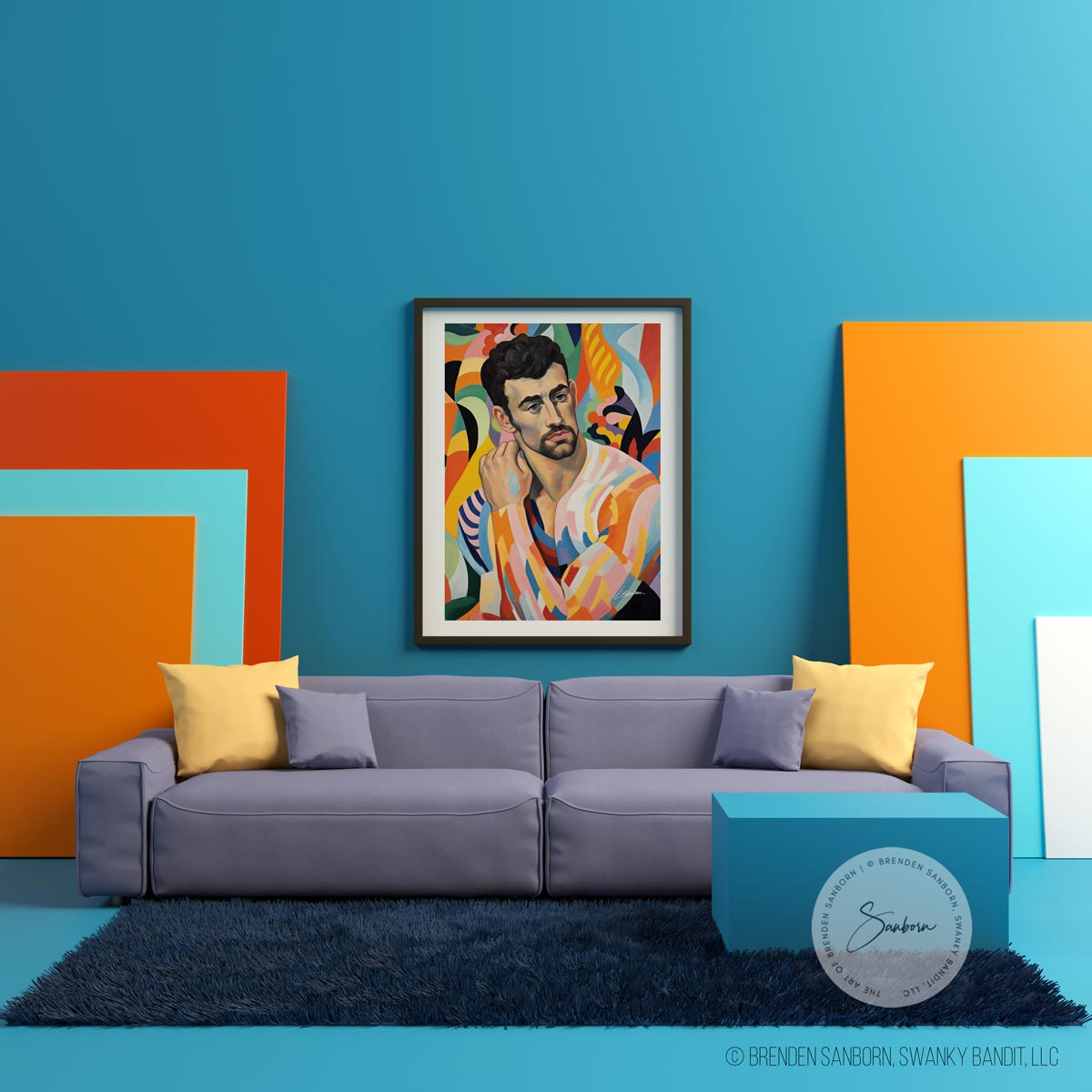 Thoughtful Male Form with Vibrant Abstract Patterns - Giclee Art Print