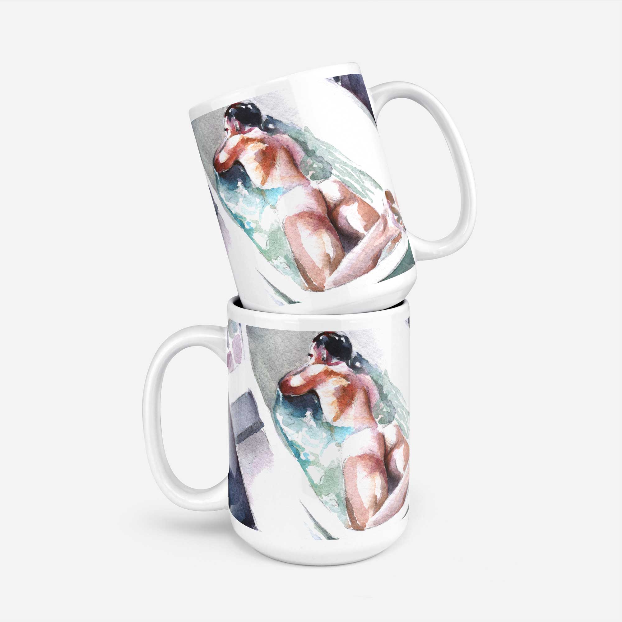 Relaxing Male Booty in the Bath – 11oz & 15oz Mugs